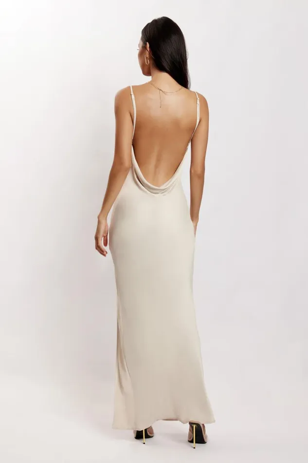 Meshki Maxi Dresses Women Jade Cowl Neck Backless Maxi Dress 8211 Bone Bone