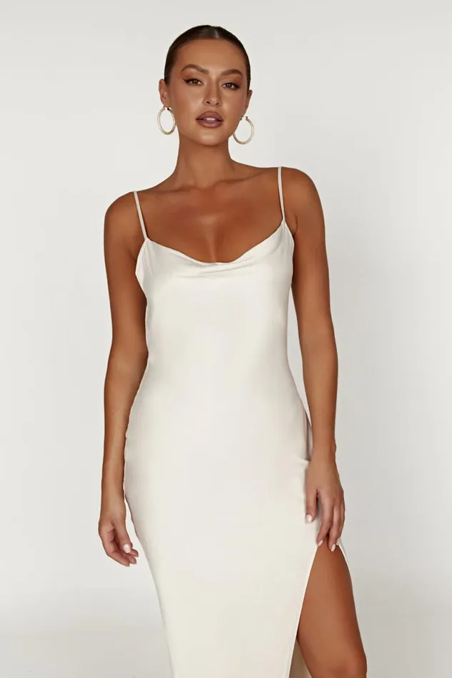 Meshki Maxi Dresses Women Jade Cowl Neck Backless Maxi Dress 8211 Bone Bone