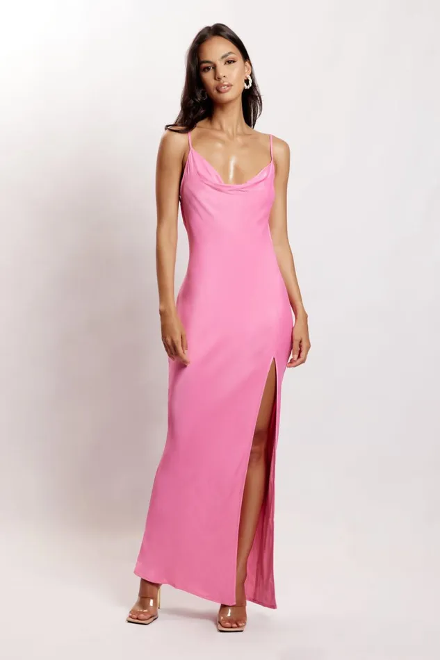 Meshki Maxi Dresses Women Jade Cowl Neck Backless Maxi Dress 8211 Pink Pink