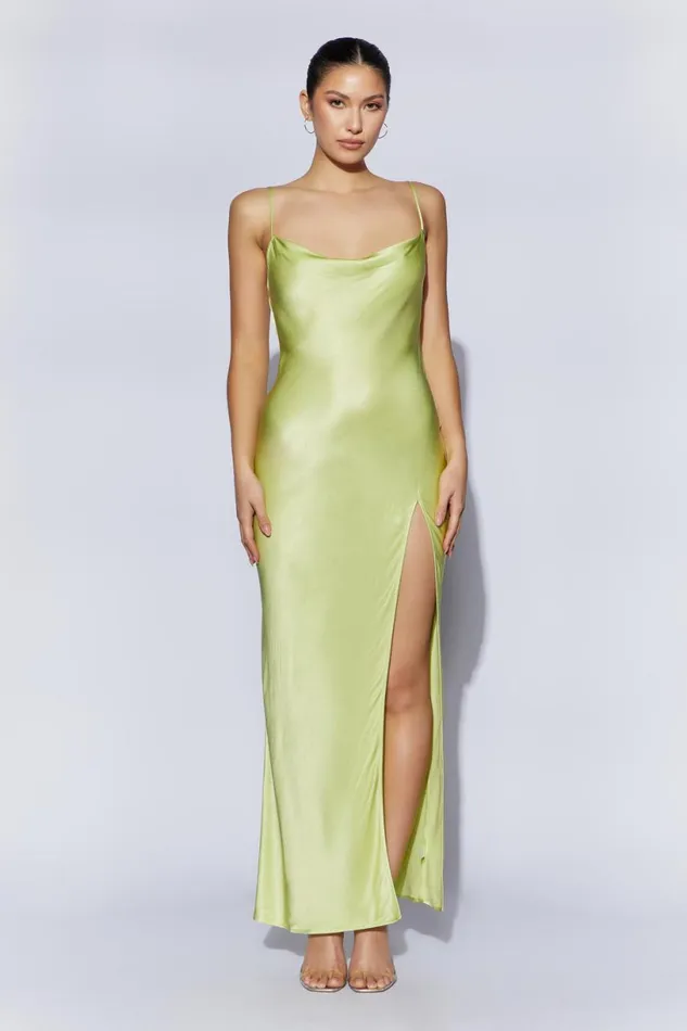 Meshki Maxi Dresses Women Jade Cowl Neck Backless Maxi Dress 8211 Pistachio Green Pistachiogreen