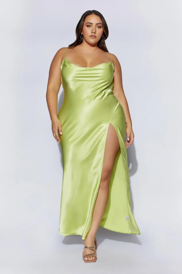 Meshki Maxi Dresses Women Jade Cowl Neck Backless Maxi Dress 8211 Pistachio Green Pistachiogreen