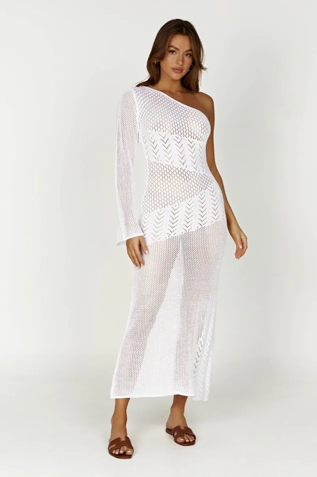 Meshki Maxi Dresses Women Jody One Shoulder Mixed Yarn Dress 8211 White White Meshki Maxi Dresses Women Jody One Shoulder Mixed Yarn Dress 8211 White White