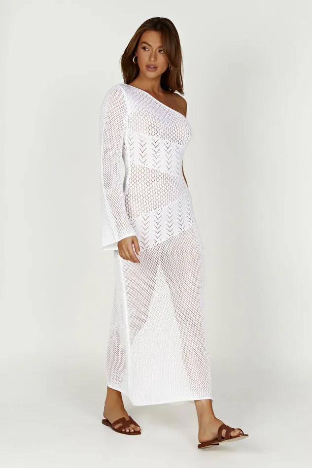 Meshki Maxi Dresses Women Jody One Shoulder Mixed Yarn Dress 8211 White White