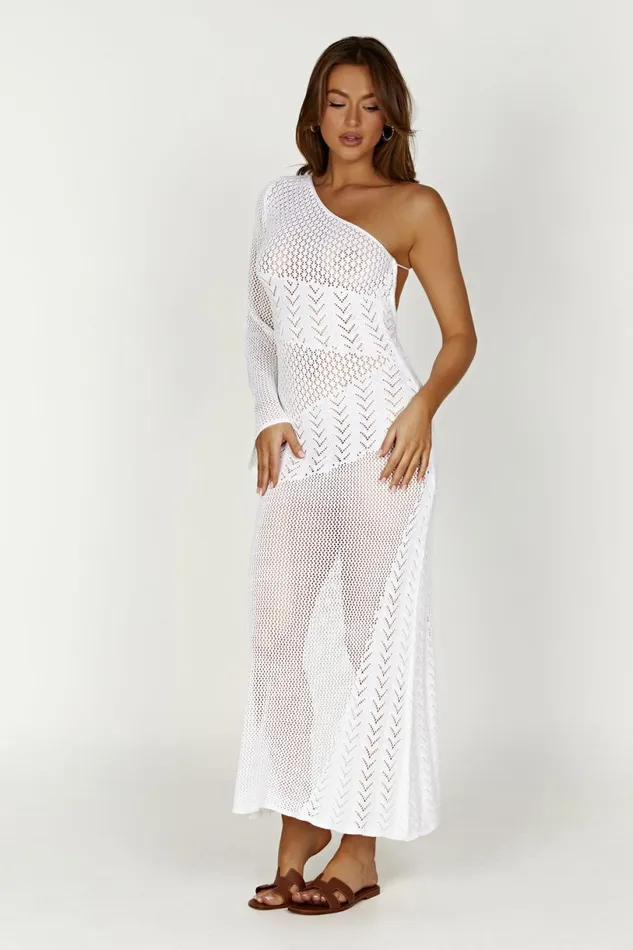 Meshki Maxi Dresses Women Jody One Shoulder Mixed Yarn Dress 8211 White White