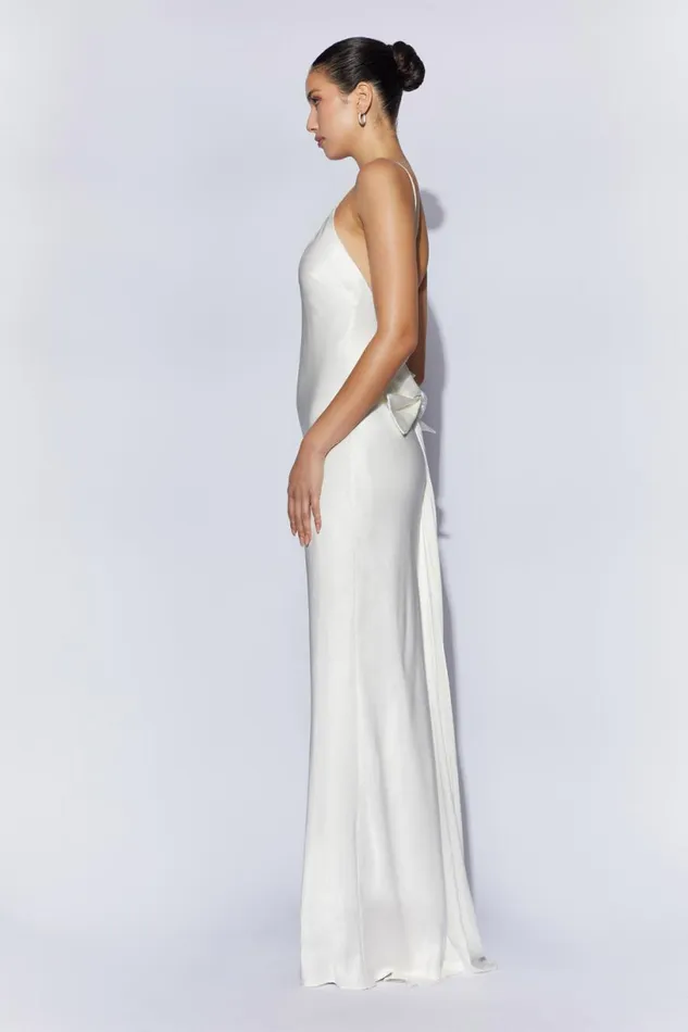 Meshki Maxi Dresses Women Kailey Low Back Maxi Dress With Detachable Bow Train 8211 White White