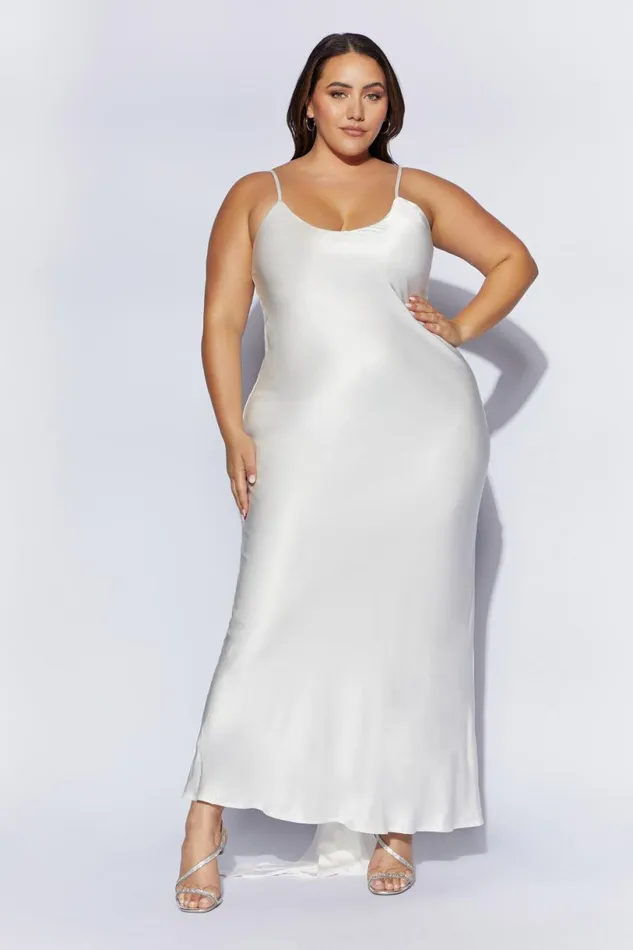 Meshki Maxi Dresses Women Kailey Low Back Maxi Dress With Detachable Bow Train 8211 White White