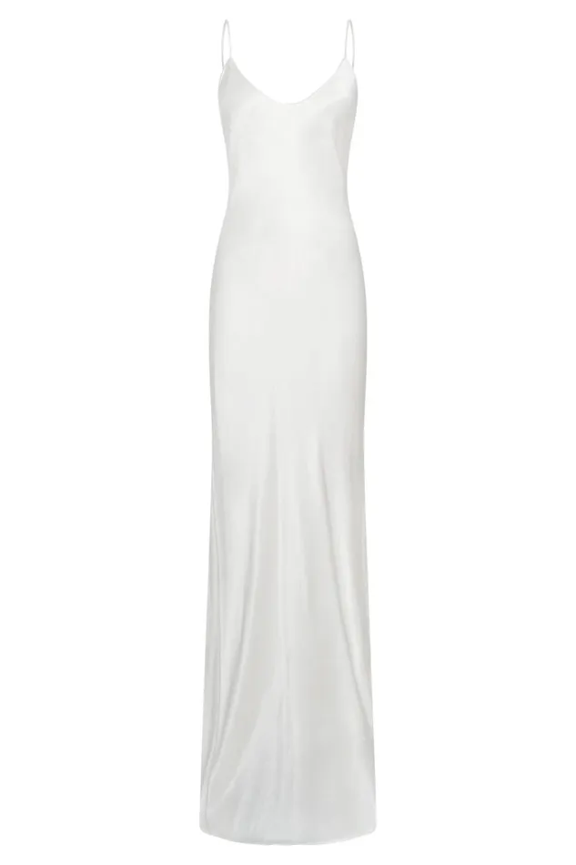 Meshki Maxi Dresses Women Kailey Low Back Maxi Dress With Detachable Bow Train 8211 White White