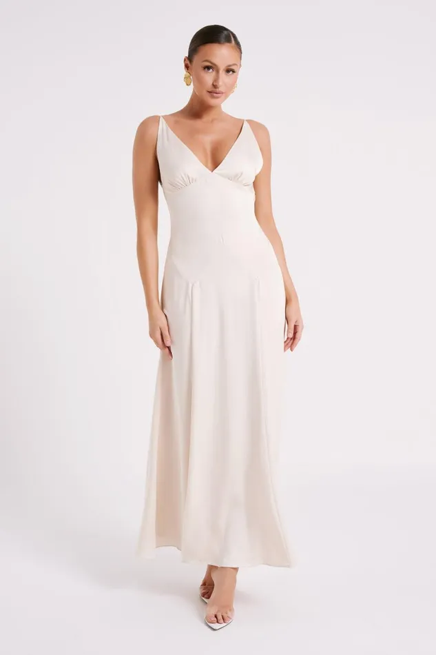 Meshki Maxi Dresses Women Kamala Low Back Satin Maxi Dress 8211 Sand Sand