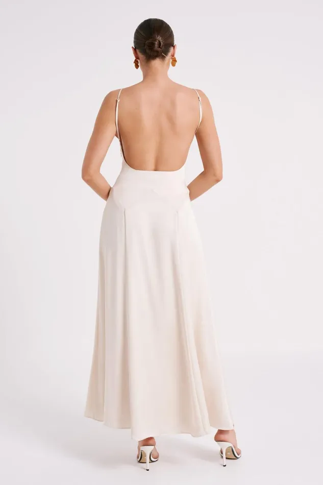Meshki Maxi Dresses Women Kamala Low Back Satin Maxi Dress 8211 Sand Sand