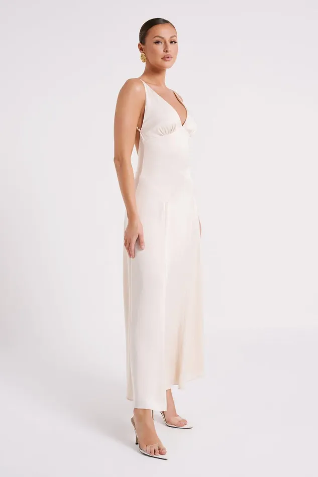 Meshki Maxi Dresses Women Kamala Low Back Satin Maxi Dress 8211 Sand Sand