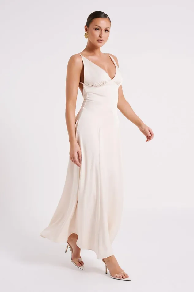 Meshki Maxi Dresses Women Kamala Low Back Satin Maxi Dress 8211 Sand Sand