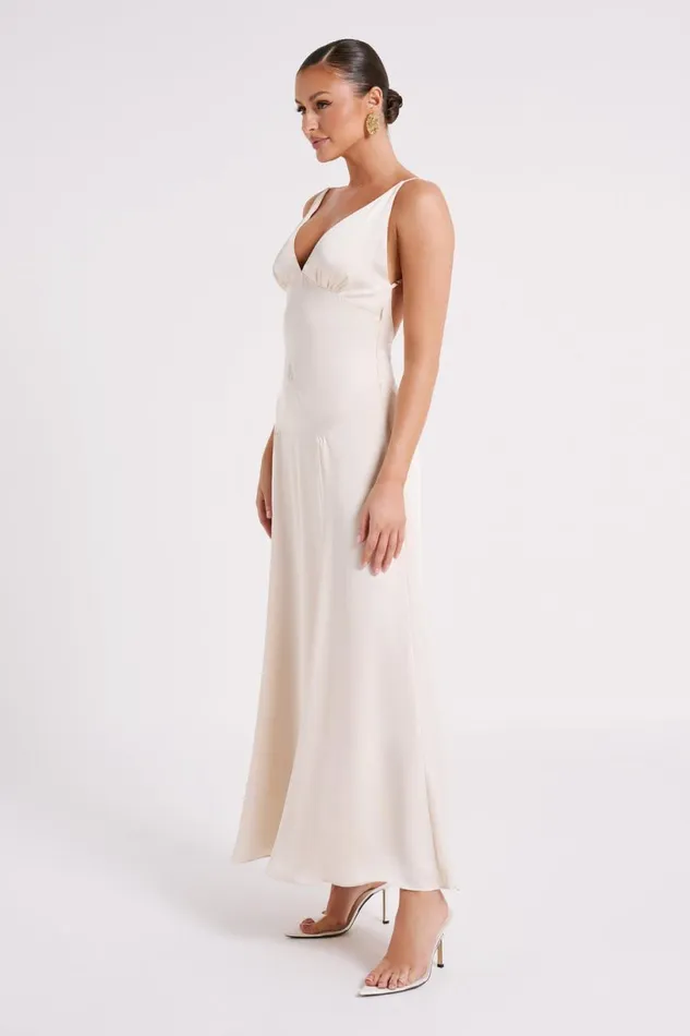 Meshki Maxi Dresses Women Kamala Low Back Satin Maxi Dress 8211 Sand Sand