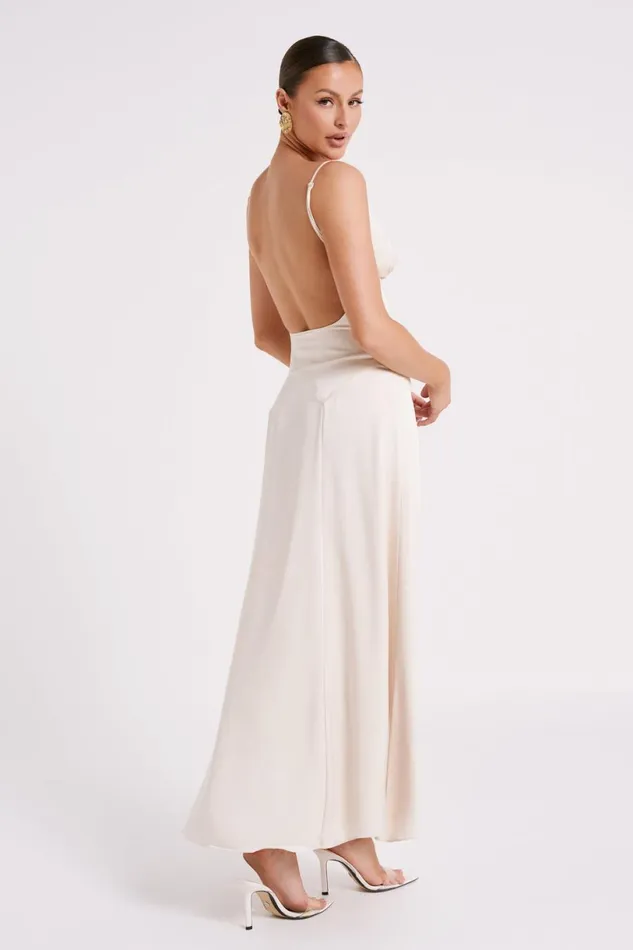 Meshki Maxi Dresses Women Kamala Low Back Satin Maxi Dress 8211 Sand Sand