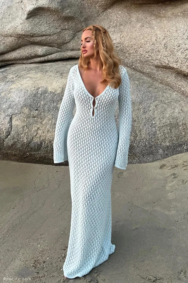 Meshki Maxi Dresses Women Kayleigh Crochet Fishtail Flare Sleeve Maxi Dress 8211 Arctic Blue Arcticblue Meshki Maxi Dresses Women Kayleigh Crochet Fishtail Flare Sleeve Maxi Dress 8211 Arctic Blue Arcticblue
