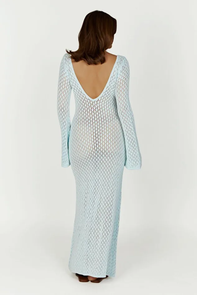 Meshki Maxi Dresses Women Kayleigh Crochet Fishtail Flare Sleeve Maxi Dress 8211 Arctic Blue Arcticblue