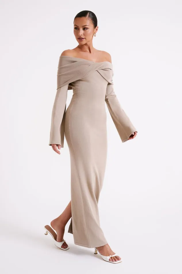 Meshki Maxi Dresses Women Kenny Long Sleeve Knit Dress 8211 Taupe Taupe