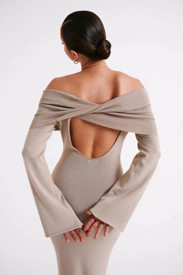 Meshki Maxi Dresses Women Kenny Long Sleeve Knit Dress 8211 Taupe Taupe