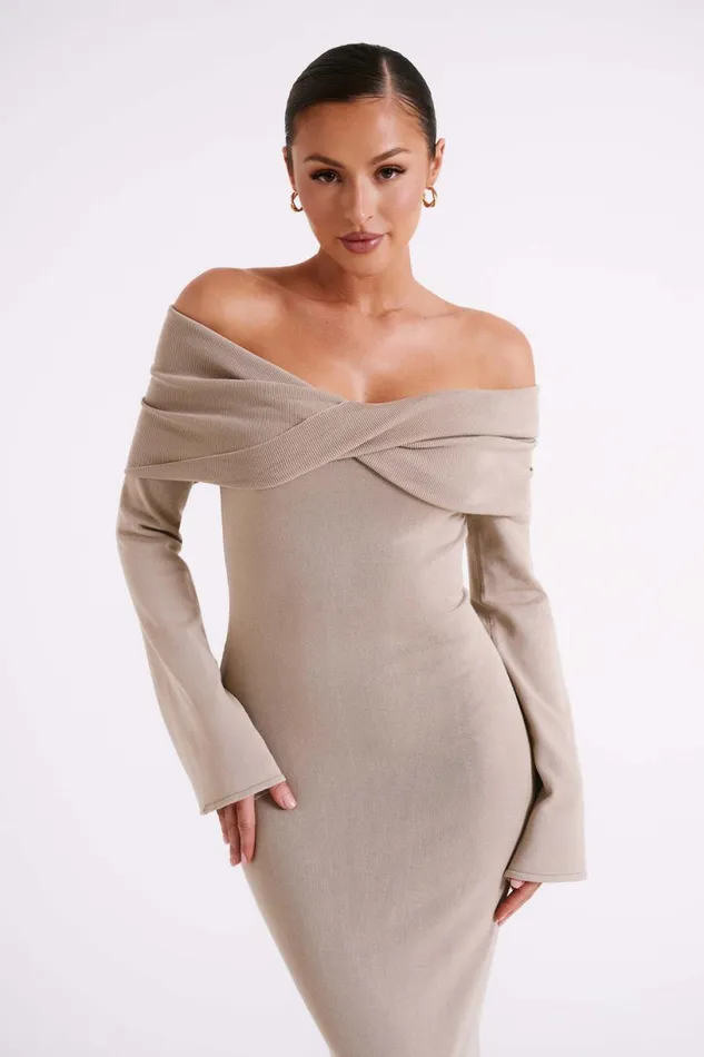 Meshki Maxi Dresses Women Kenny Long Sleeve Knit Dress 8211 Taupe Taupe