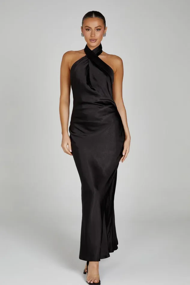 Meshki Maxi Dresses Women Laura Halter Satin Gown 8211 Black Black