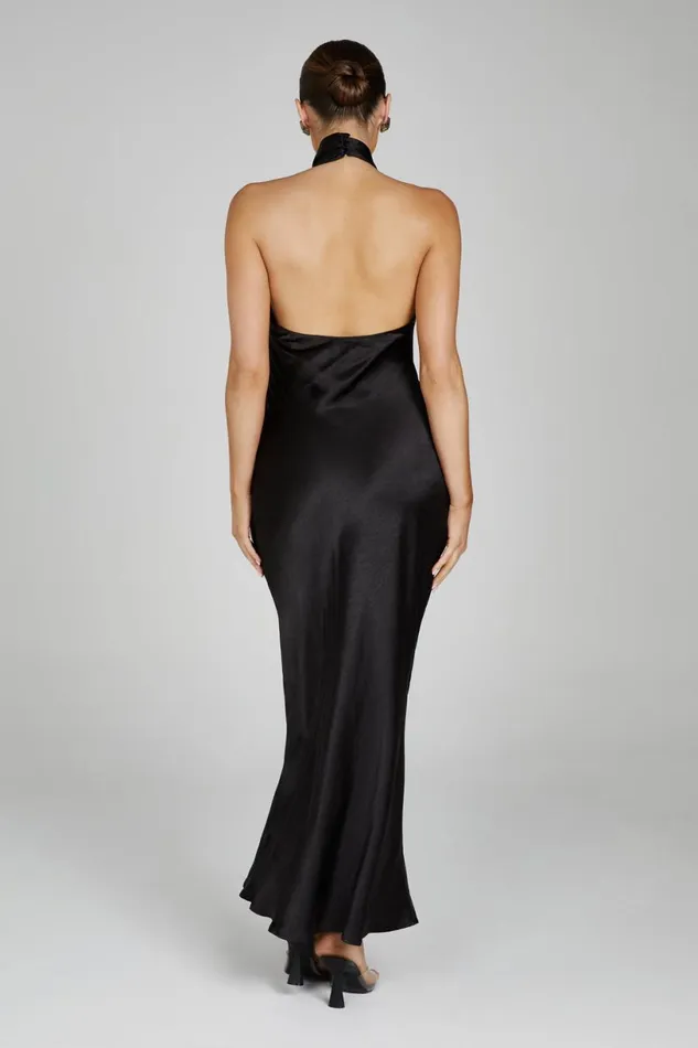 Meshki Maxi Dresses Women Laura Halter Satin Gown 8211 Black Black