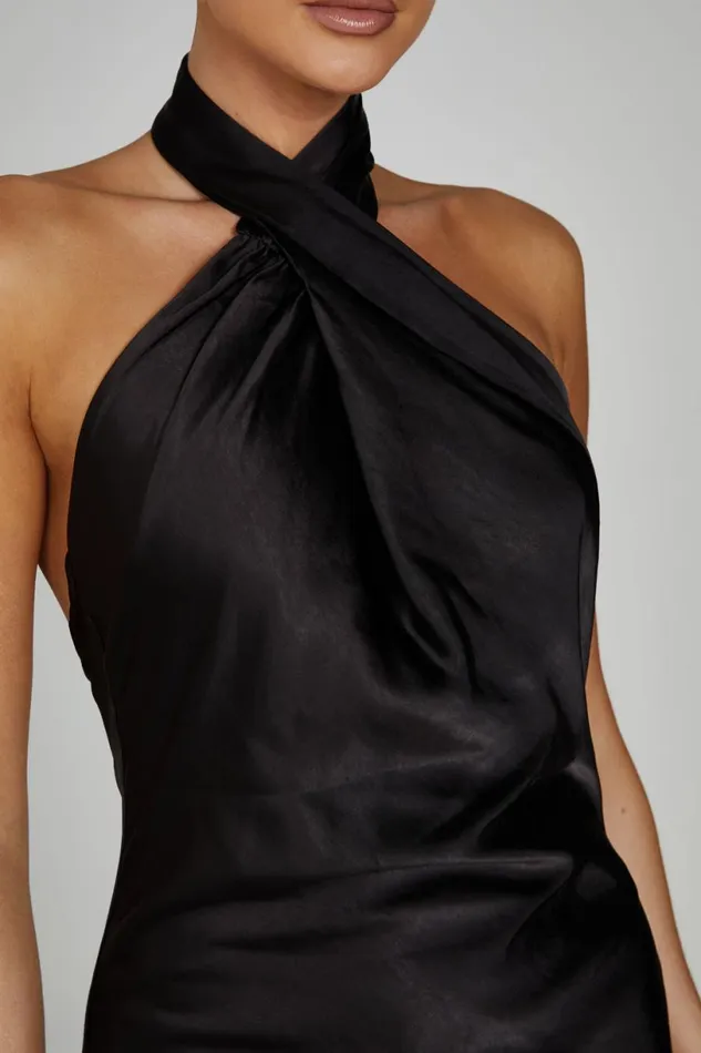 Meshki Maxi Dresses Women Laura Halter Satin Gown 8211 Black Black