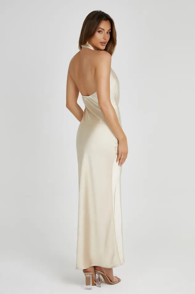 Meshki Maxi Dresses Women Laura Halter Satin Gown 8211 Gold Gold