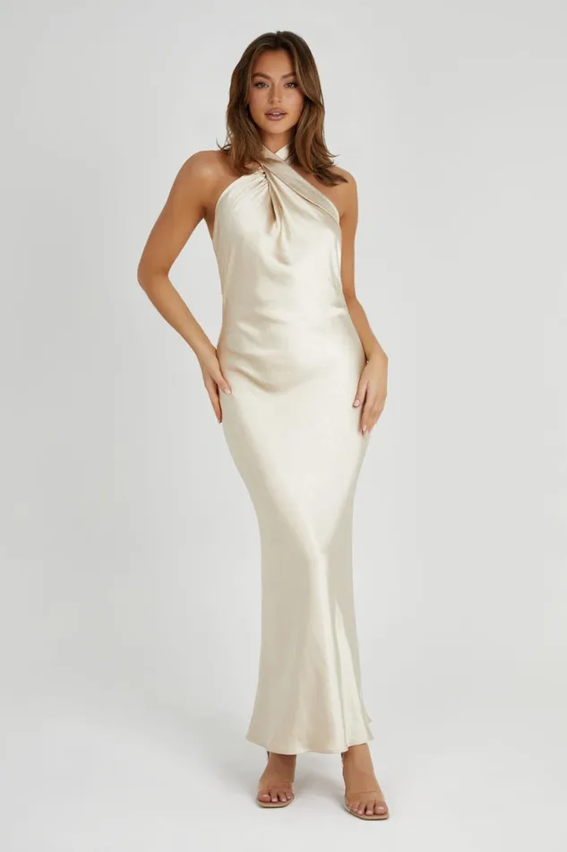 Meshki Maxi Dresses Women Laura Halter Satin Gown 8211 Gold Gold