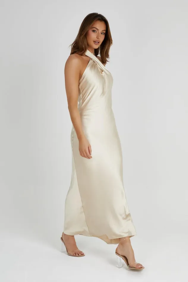 Meshki Maxi Dresses Women Laura Halter Satin Gown 8211 Gold Gold