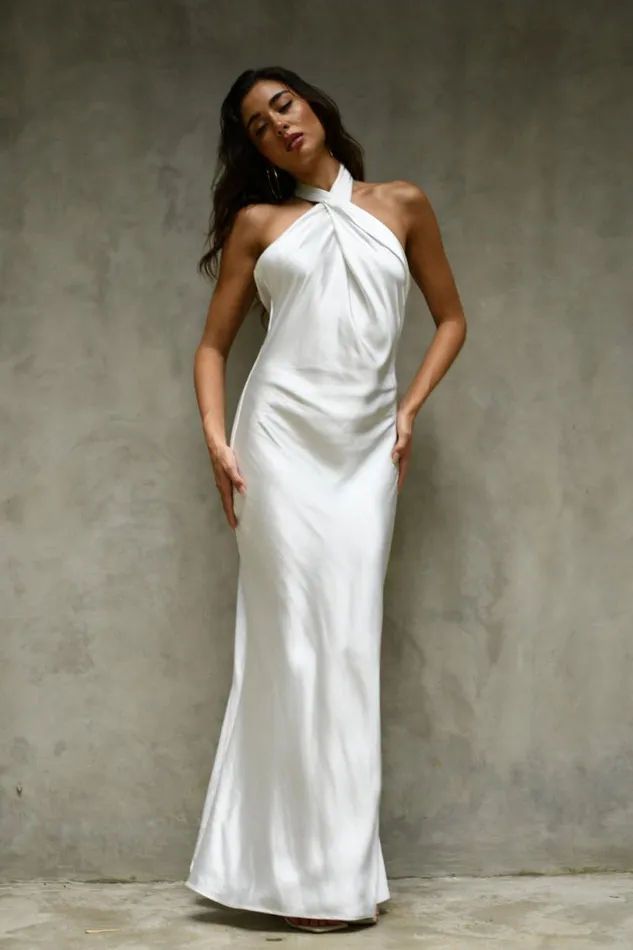 Meshki Maxi Dresses Women Laura Halter Satin Gown 8211 White White