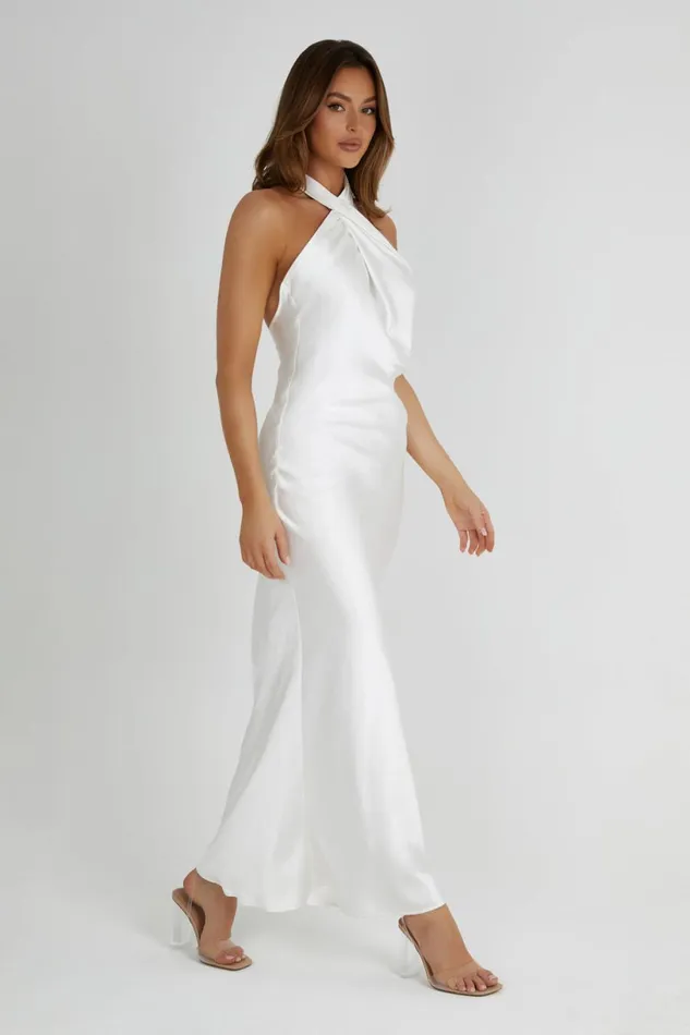 Meshki Maxi Dresses Women Laura Halter Satin Gown 8211 White White