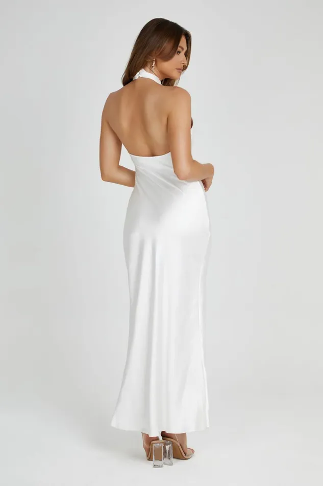 Meshki Maxi Dresses Women Laura Halter Satin Gown 8211 White White