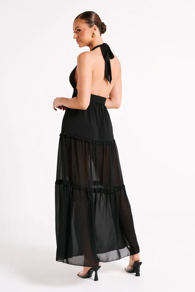 Meshki Maxi Dresses Women Marianna Tiered Halter Maxi Dress 8211 Black Black