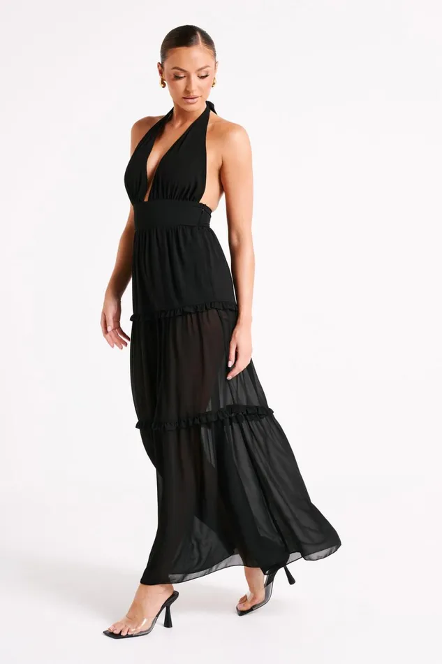 Meshki Maxi Dresses Women Marianna Tiered Halter Maxi Dress 8211 Black Black