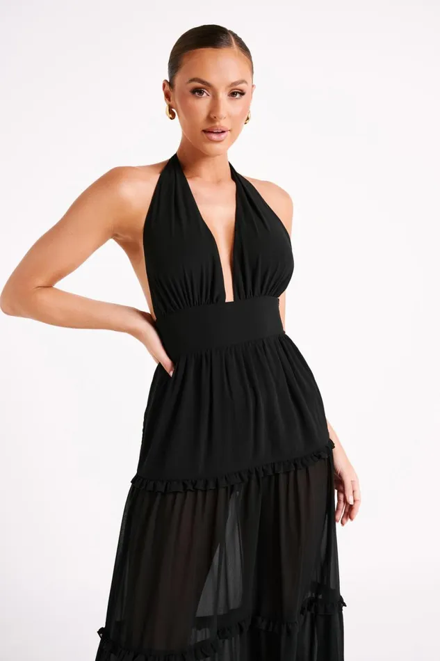 Meshki Maxi Dresses Women Marianna Tiered Halter Maxi Dress 8211 Black Black
