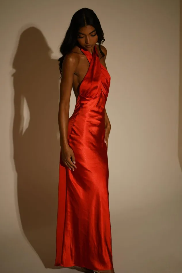 Meshki Maxi Dresses Women Marvelle Satin Halter Maxi Dress 8211 Vermilion Red Vermilionred Meshki Maxi Dresses Women Marvelle Satin Halter Maxi Dress 8211 Vermilion Red Vermilionred