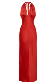 Meshki Maxi Dresses Women Marvelle Satin Halter Maxi Dress 8211 Vermilion Red Vermilionred