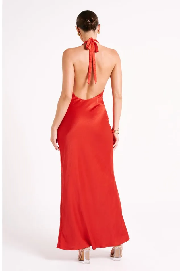 Meshki Maxi Dresses Women Marvelle Satin Halter Maxi Dress 8211 Vermilion Red Vermilionred