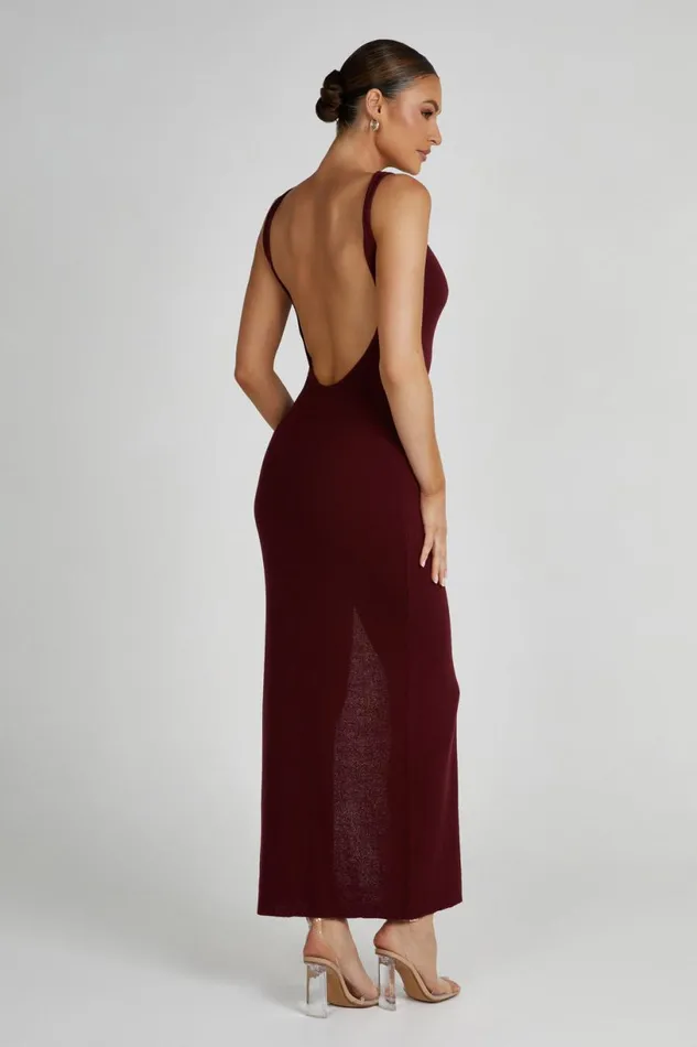 Meshki Maxi Dresses Women Maxine Sheer Knit Maxi Dress 8211 Berry Berry