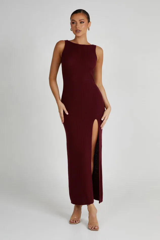 Meshki Maxi Dresses Women Maxine Sheer Knit Maxi Dress 8211 Berry Berry