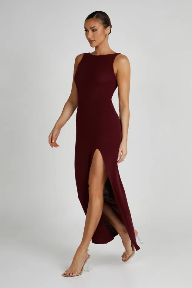 Meshki Maxi Dresses Women Maxine Sheer Knit Maxi Dress 8211 Berry Berry
