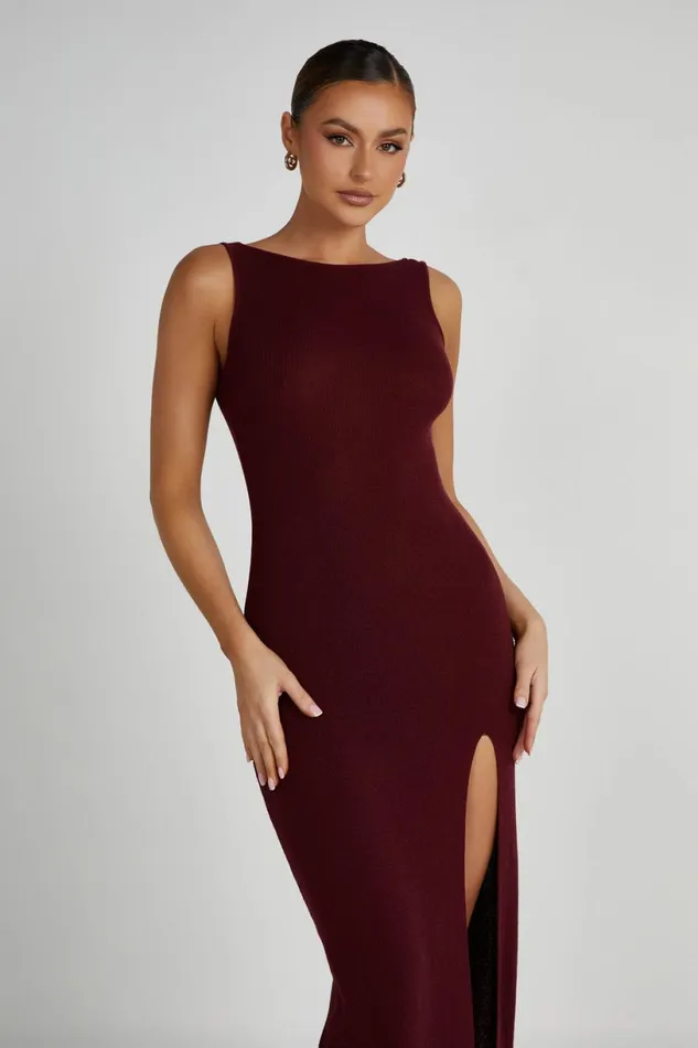 Meshki Maxi Dresses Women Maxine Sheer Knit Maxi Dress 8211 Berry Berry