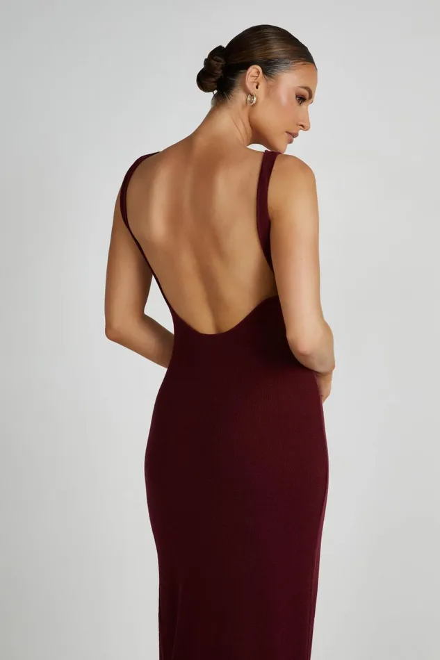 Meshki Maxi Dresses Women Maxine Sheer Knit Maxi Dress 8211 Berry Berry