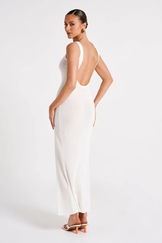 Meshki Maxi Dresses Women Maxine Sheer Knit Maxi Dress 8211 White White