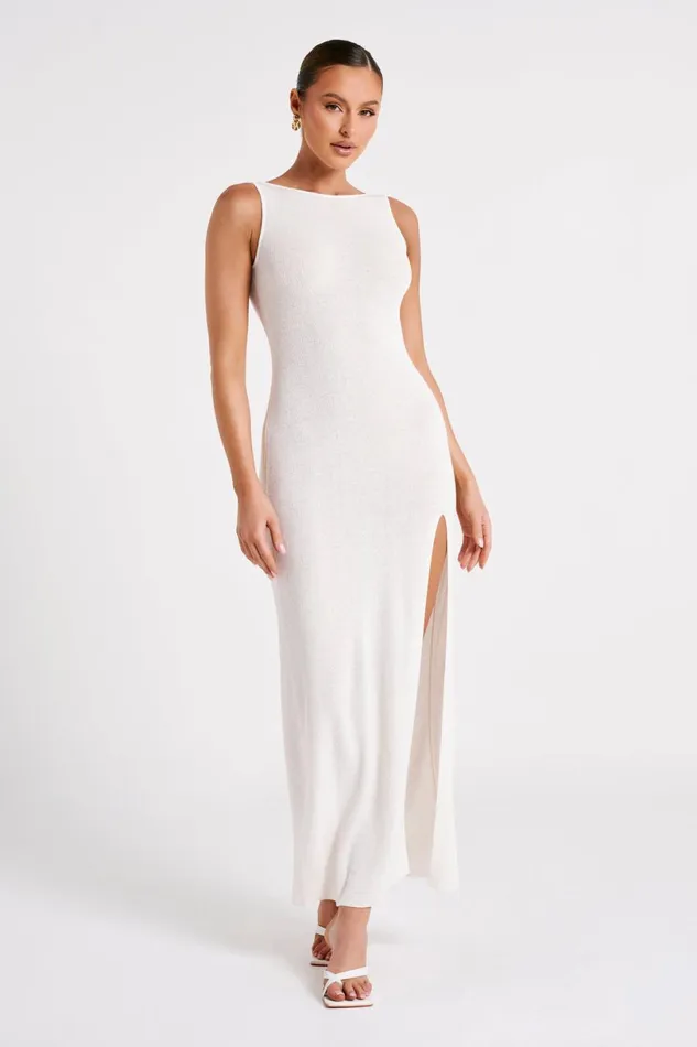 Meshki Maxi Dresses Women Maxine Sheer Knit Maxi Dress 8211 White White
