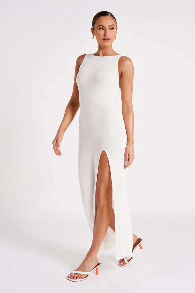 Meshki Maxi Dresses Women Maxine Sheer Knit Maxi Dress 8211 White White