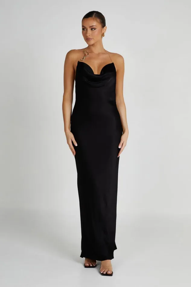 Meshki Maxi Dresses Women Melissa Satin Cowl Front Maxi Dress 8211 Black Black Meshki Maxi Dresses Women Melissa Satin Cowl Front Maxi Dress 8211 Black Black