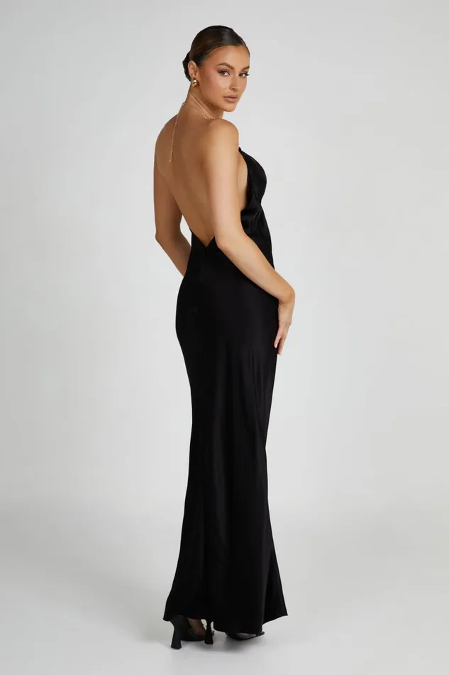Meshki Maxi Dresses Women Melissa Satin Cowl Front Maxi Dress 8211 Black Black