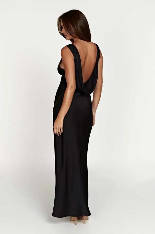 Meshki Maxi Dresses Women Nadia Maxi Satin Dress With Back Cowl 8211 Black Black Meshki Maxi Dresses Women Nadia Maxi Satin Dress With Back Cowl 8211 Black Black