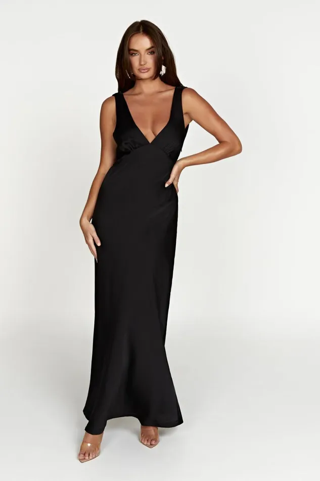 Meshki Maxi Dresses Women Nadia Maxi Satin Dress With Back Cowl 8211 Black Black