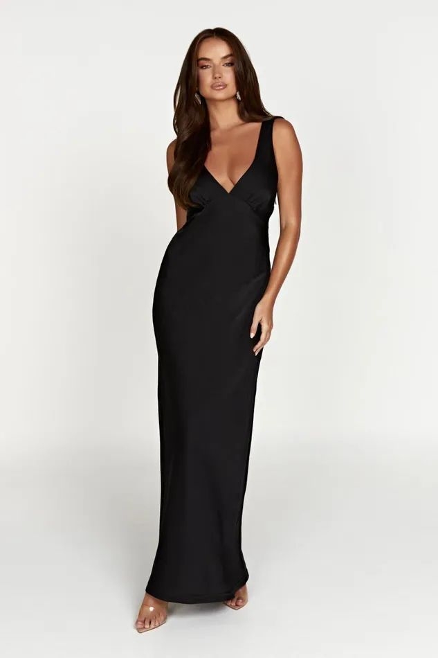 Meshki Maxi Dresses Women Nadia Maxi Satin Dress With Back Cowl 8211 Black Black